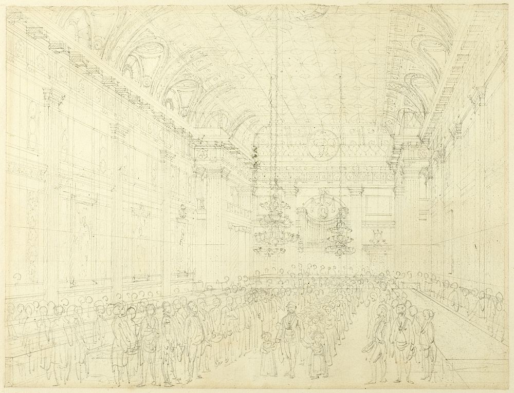 Study for Freemason's Hall, Great Queen Street, from Microcosm of London by Augustus Charles Pugin