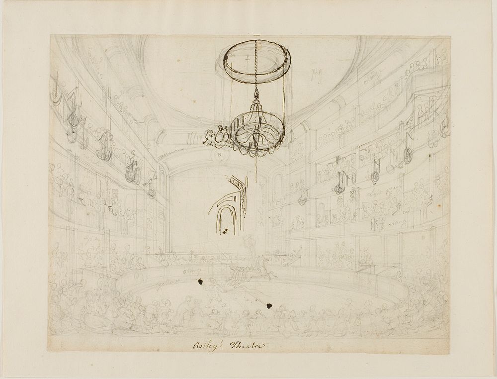 Study for Astley's Theatre (recto); Study for Crystal Chadeliers in Astley's Amphiteatre (verso) by Augustus Charles Pugin