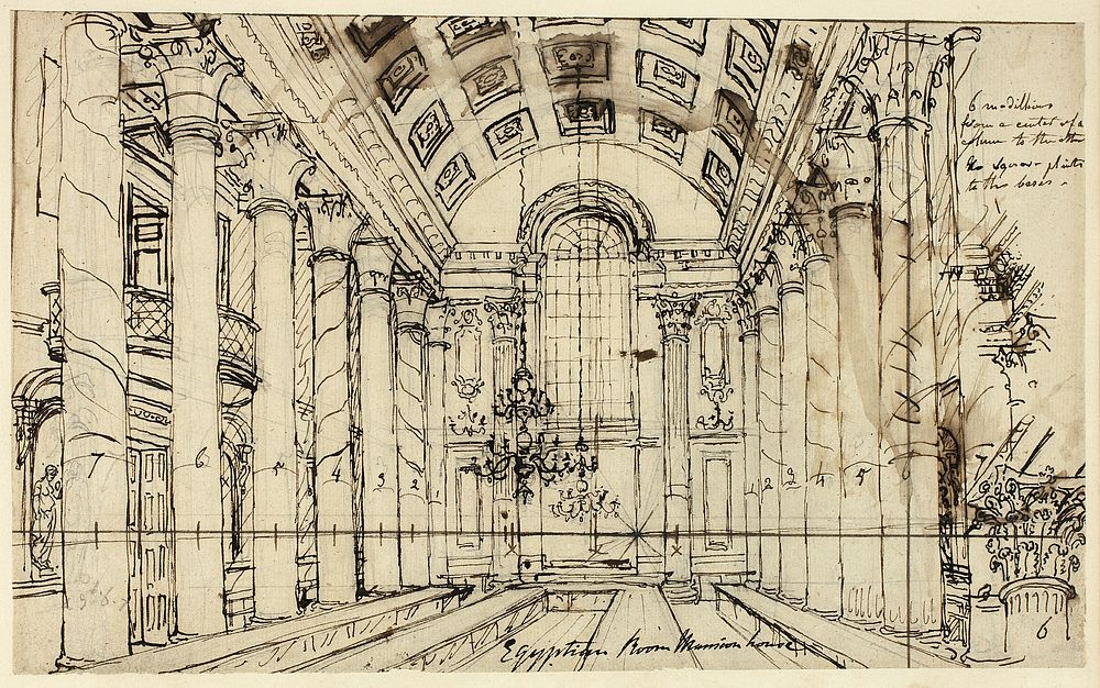 Study for Egyptian Hall Mansion House, from Microcosm of London by Augustus Charles Pugin