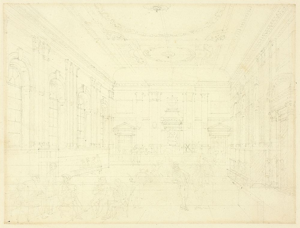 Study for South Sea House, Dividend Hall, from Microcosm of London by Augustus Charles Pugin
