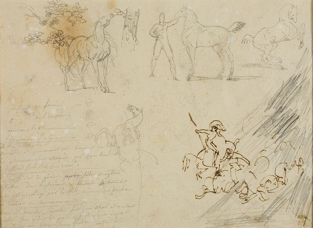 Sketches of Horses, Groom Holding Horse, a Cavalry Battle by Jean Louis André Théodore Géricault