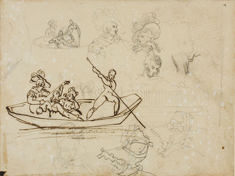 Sketches of a Musical Boating Party and of a Woman Wearing a Tall Hat by Jean Louis André Théodore Géricault