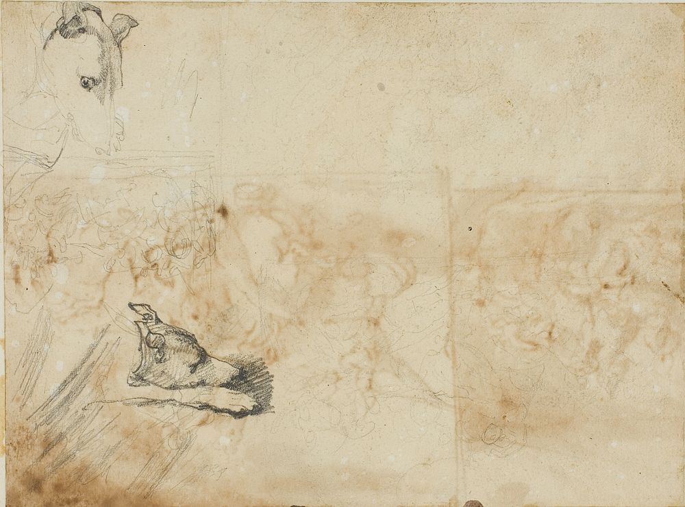 Sketches of an Equestrian Battle and the Head of a Greyhound by Jean Louis André Théodore Géricault