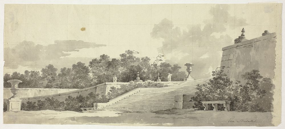 View of the Park at Versailles: Staircase, Urns and Topiaries by Pierre Antoine Mongin