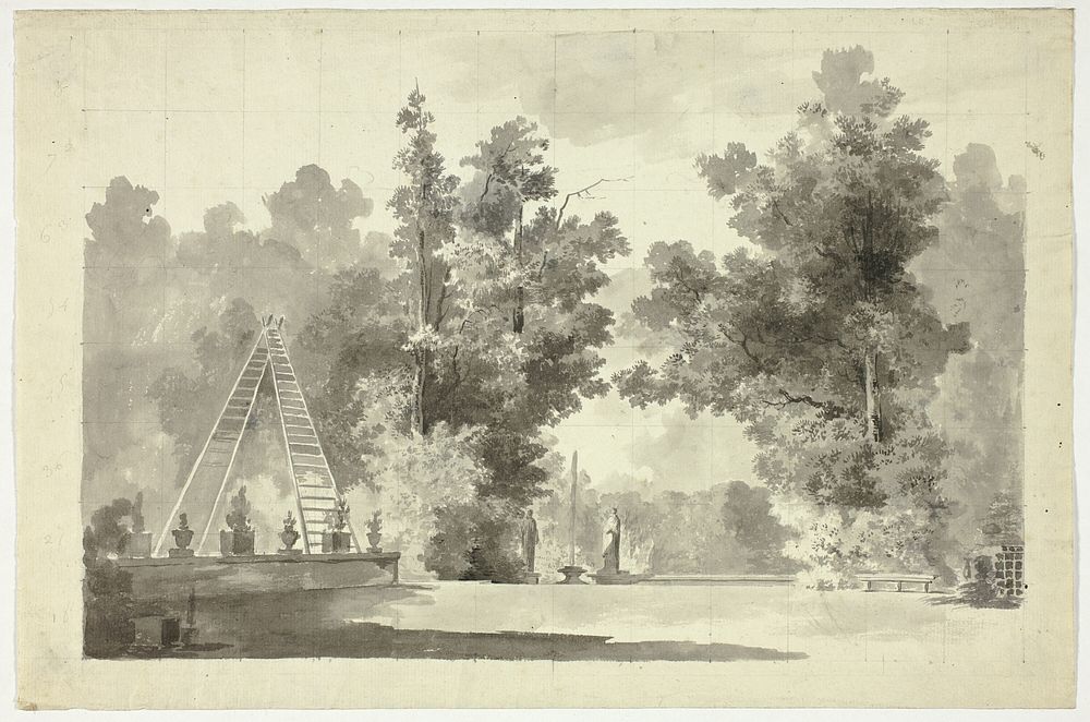 View of the Park at Versailles: Arch of Ladders with Plants; Statuary by Pierre Antoine Mongin