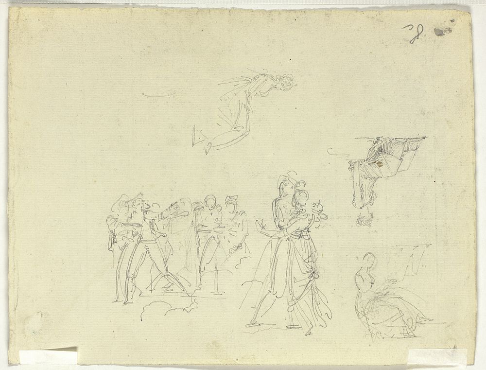 Sheet of Sketches: Crowd and Individual Figures by Pierre Antoine Mongin