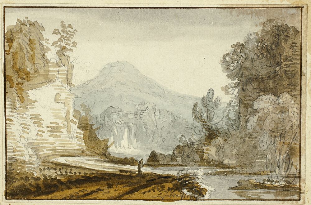 Figure of River below Cliff by Jean Baptiste Claude Chatelain