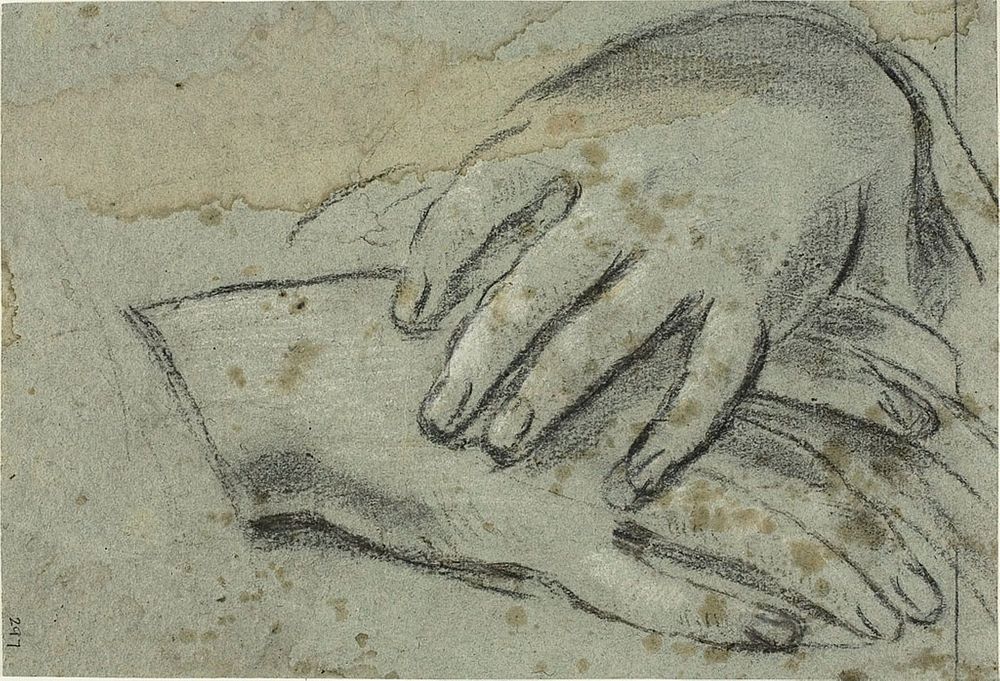 Crossed Hands (recto); Right Foot, Partially Covered by Drapery (verso) by Jacopo Cavedone