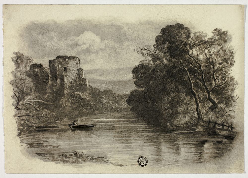 River with Castle Ruin and Boat II by Elizabeth Murray