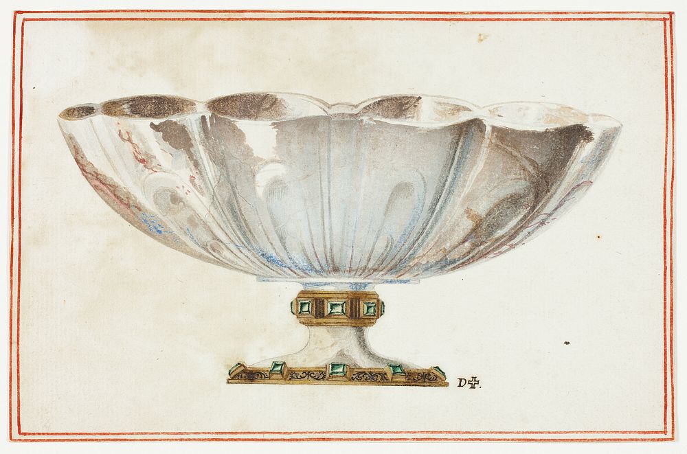 Fluted Bowl with Jewelled Base by Giuseppe Grisoni