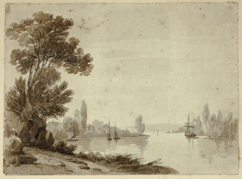 River Scene with Boats by William Henry Stothard Scott of Brighton