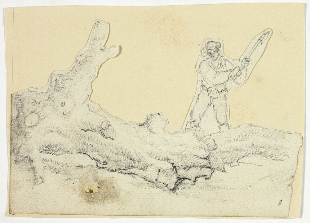Woodsman Axing Fallen Tree by William Henry Pyne
