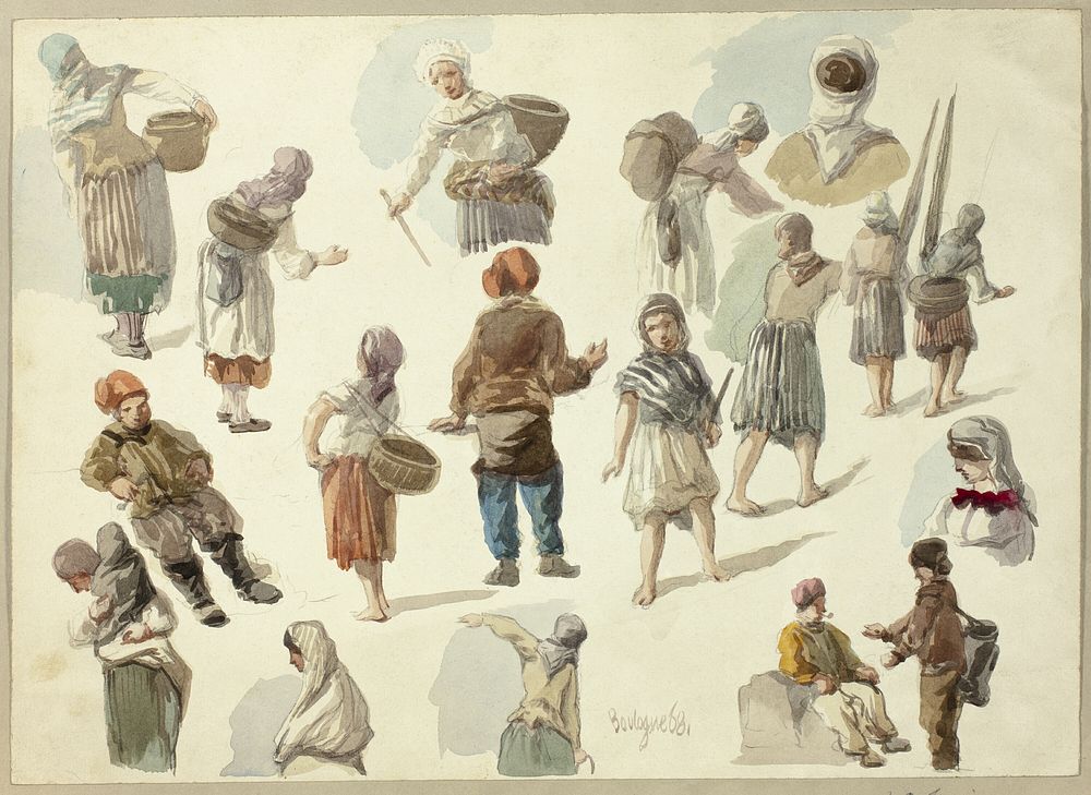 Sketches of Peasants in Boulogne by Frederick Christian Lewis