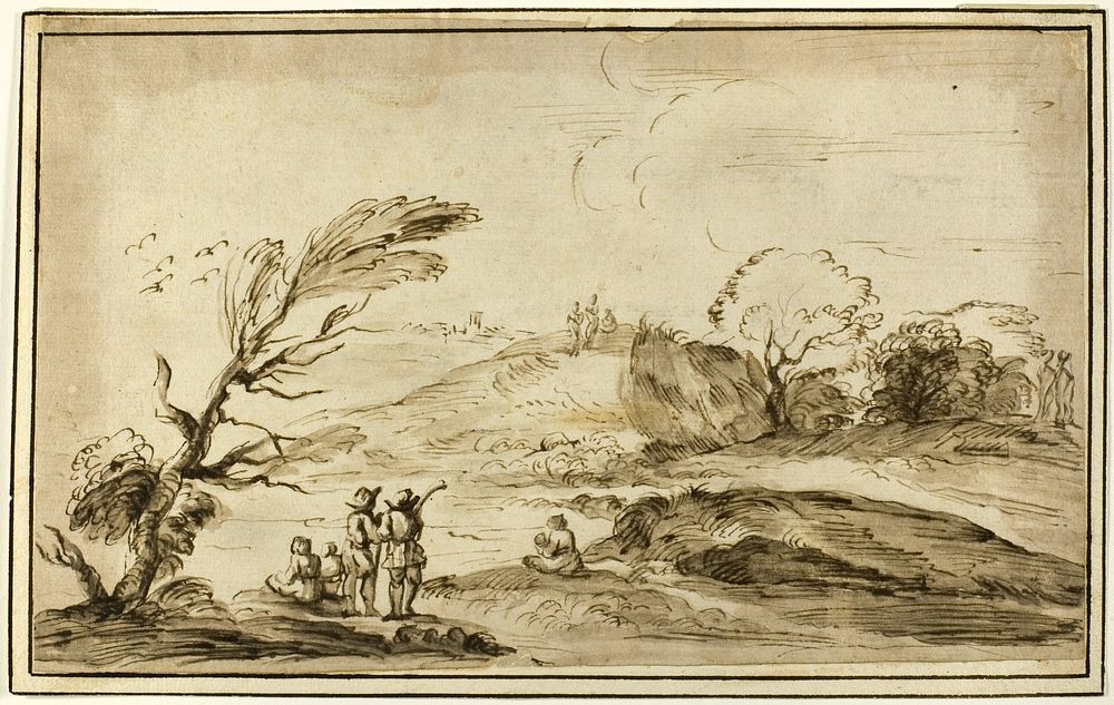 Two Groups of Figures in a Landscape by Guercino