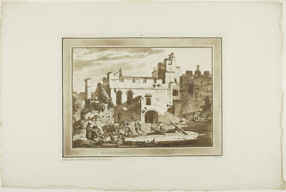 Manerbawr Castle, from Twelve Views in Aquatinta from Drawings taken on the Spot in South Wales by Paul Sandby