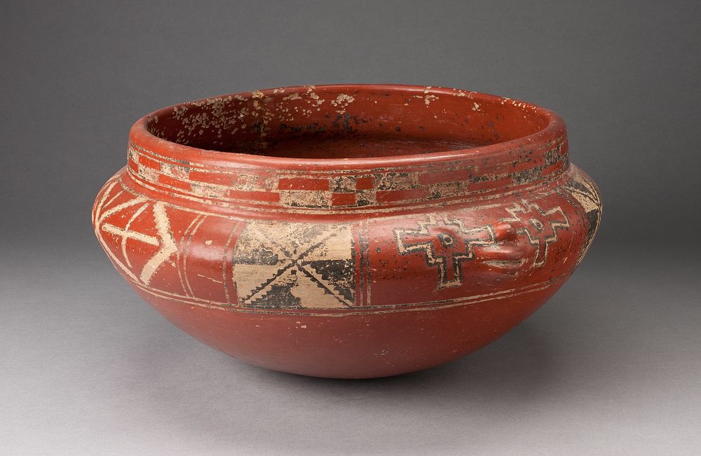 Polychrome Bowl with Geometric Designs and Face in Relief on Shoulder by Chupícuaro