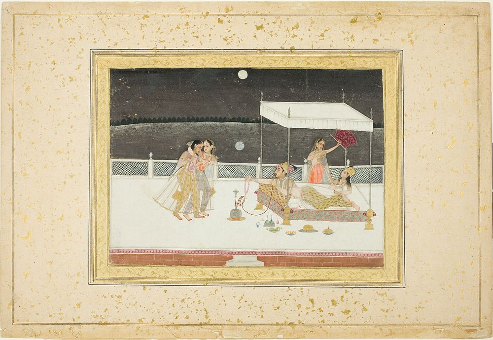 Seduction Scene on a Terrace by Moonlight by Mughal