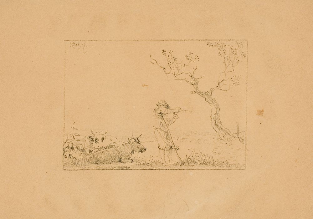 Herdsman Sharpening a Scythe, with Cattle by Johann Christian Klengel