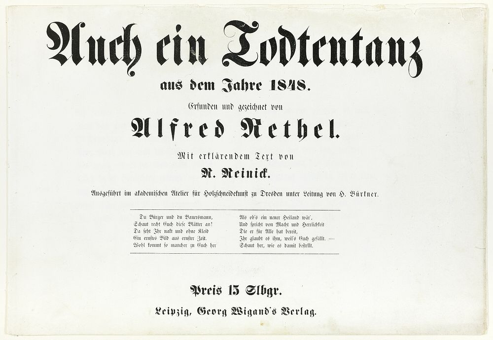 Auch ein Todtentanz, title page and text by Alfred Rethel