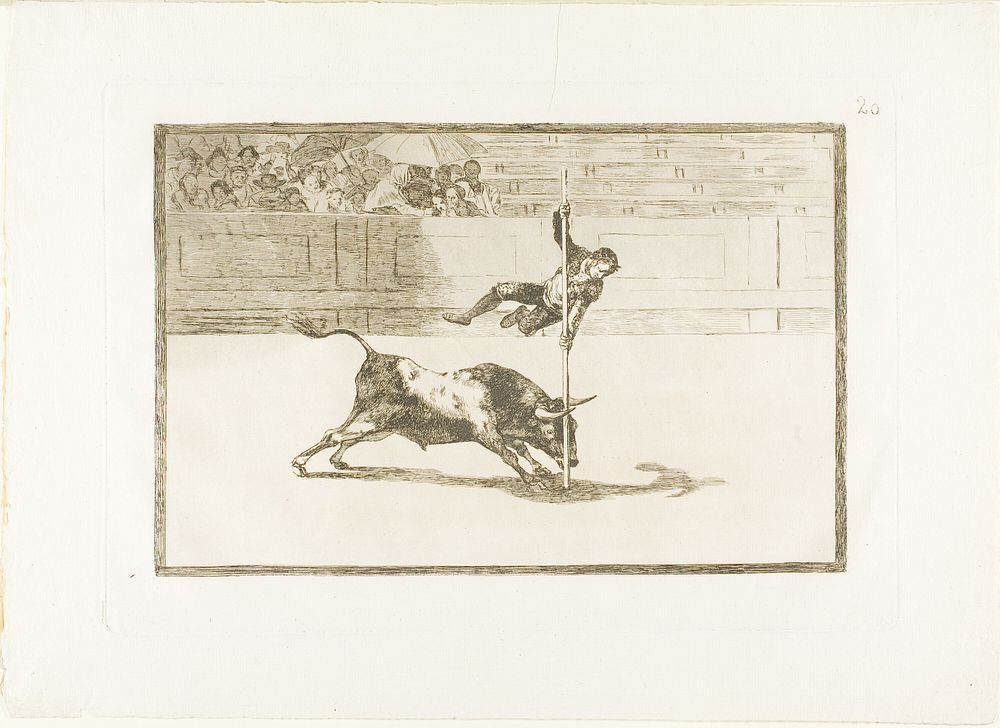 The Agility and Audacity of Juanito Apinani in the ring at Madrid, plate 20 from The Art of Bullfighting by Francisco José…