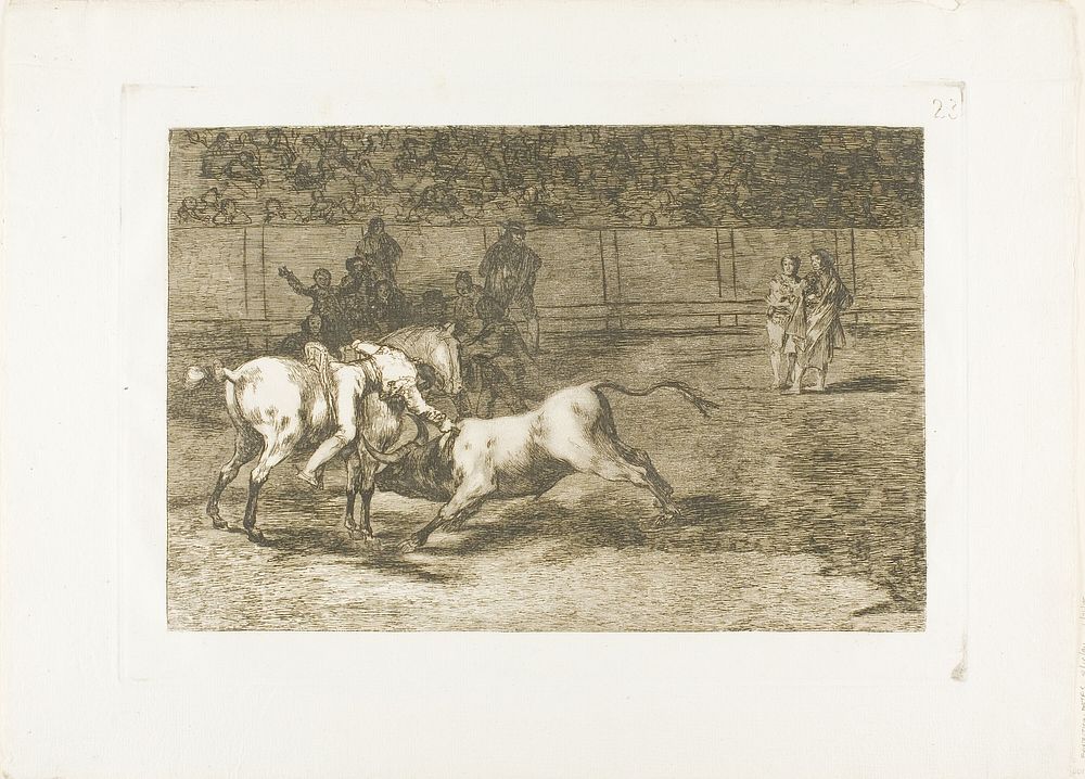 Mariano Ceballos, alias the Indian, kills the bull from his horse, plate 23 from The Art of Bullfighting by Francisco José…