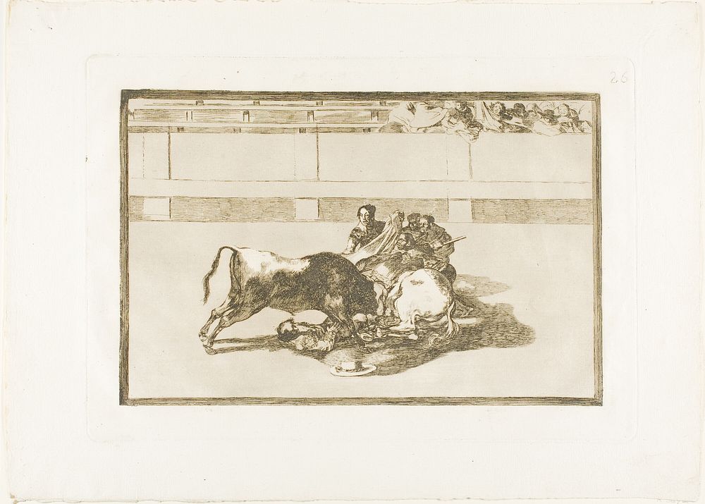 A Picador is Unhorsed and Falls under the Bull, plate 26 from The Art of Bullfighting by Francisco José de Goya y Lucientes