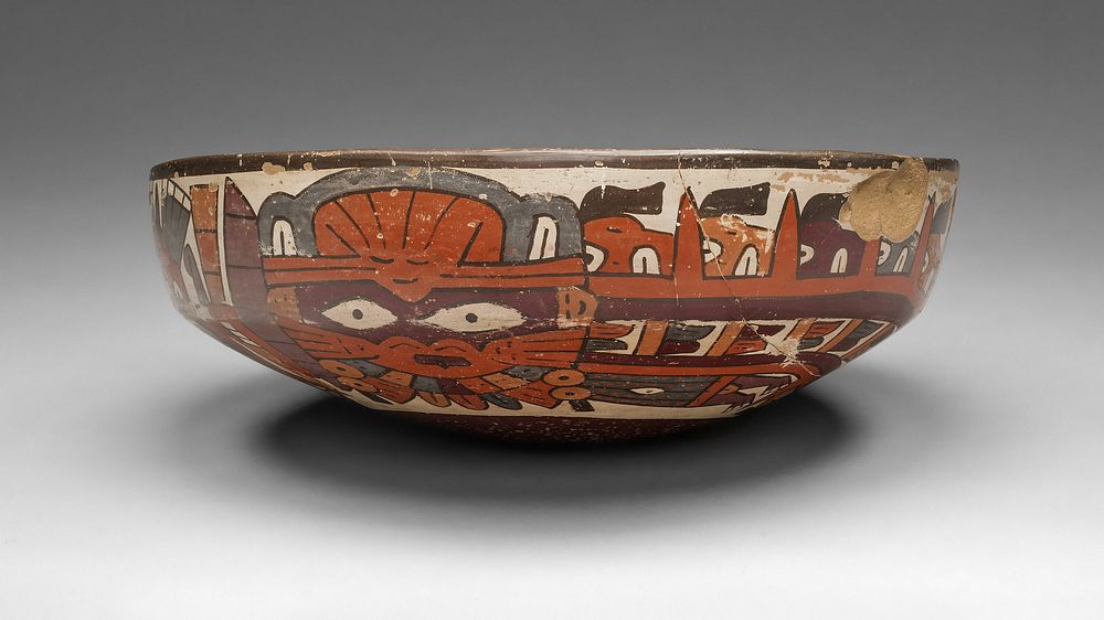 One of a Pair of Matched Bowls Depicting Costumed Ritual Performers by Nazca