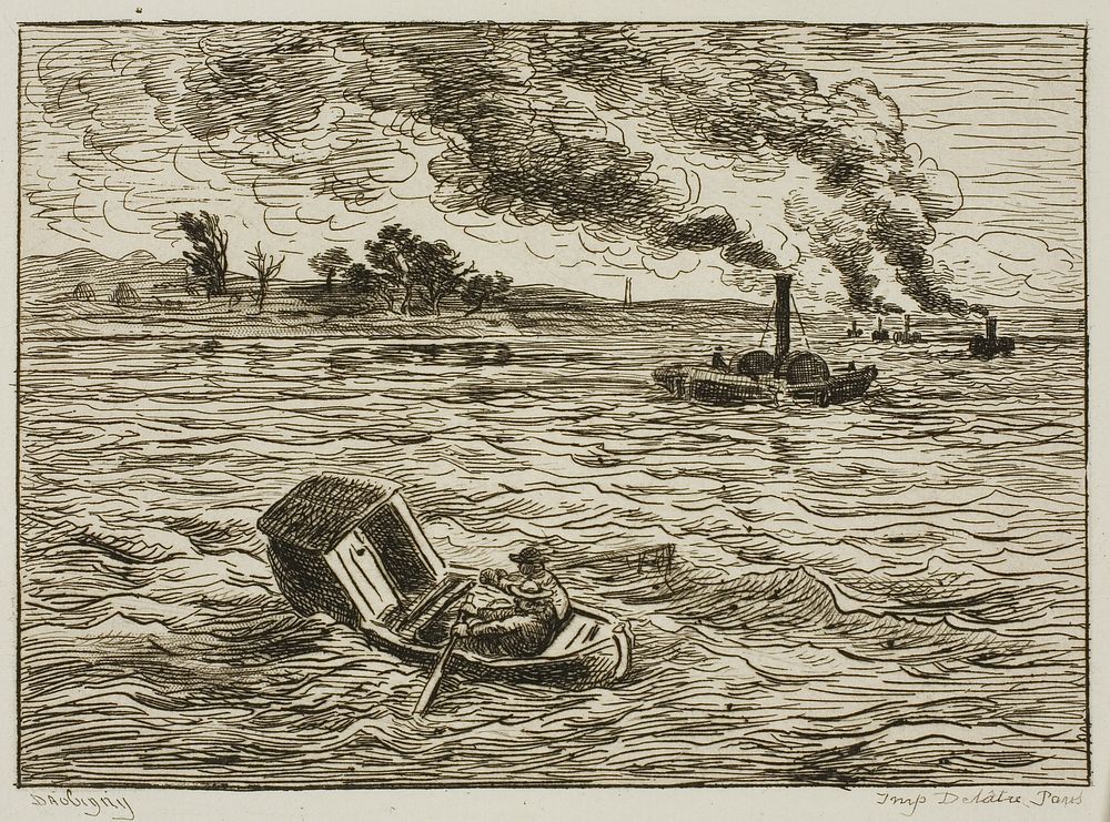 The Steamboats (Steamy Harbor) by Charles François Daubigny