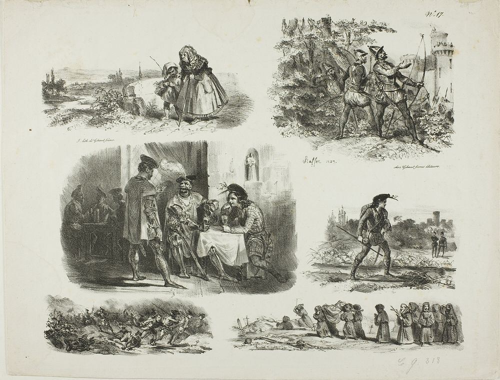 Sheet of Sketches by Denis Auguste Marie Raffet