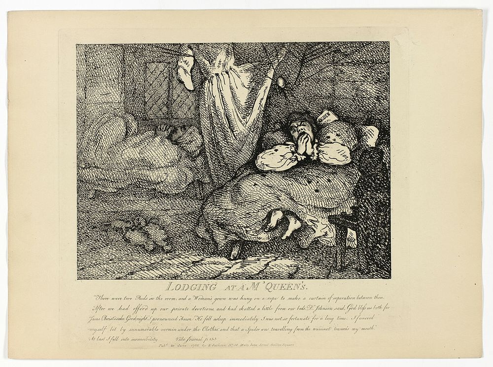 Lodging at M'Queen's, from Boswell's Tour of the Hebrides by Thomas Rowlandson