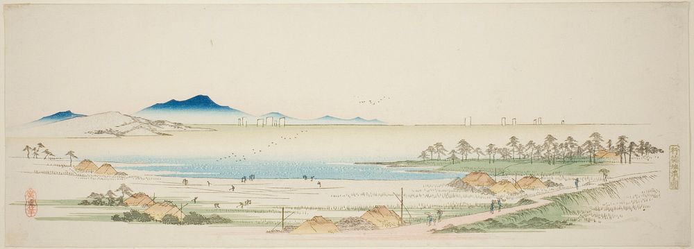 Salt Beach at Gyotoku (Gyotoku shiohama no zu), from an untitled series of famous views of the Edo suburbs by Utagawa…