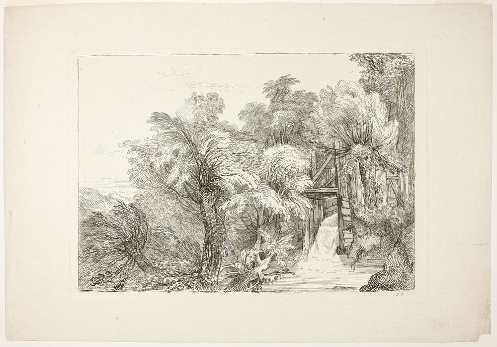 A Mill Lock in the Middle of Willows, plate 97 from Figures de différents caractères, de Paysages, et d’Etudes dessinées…