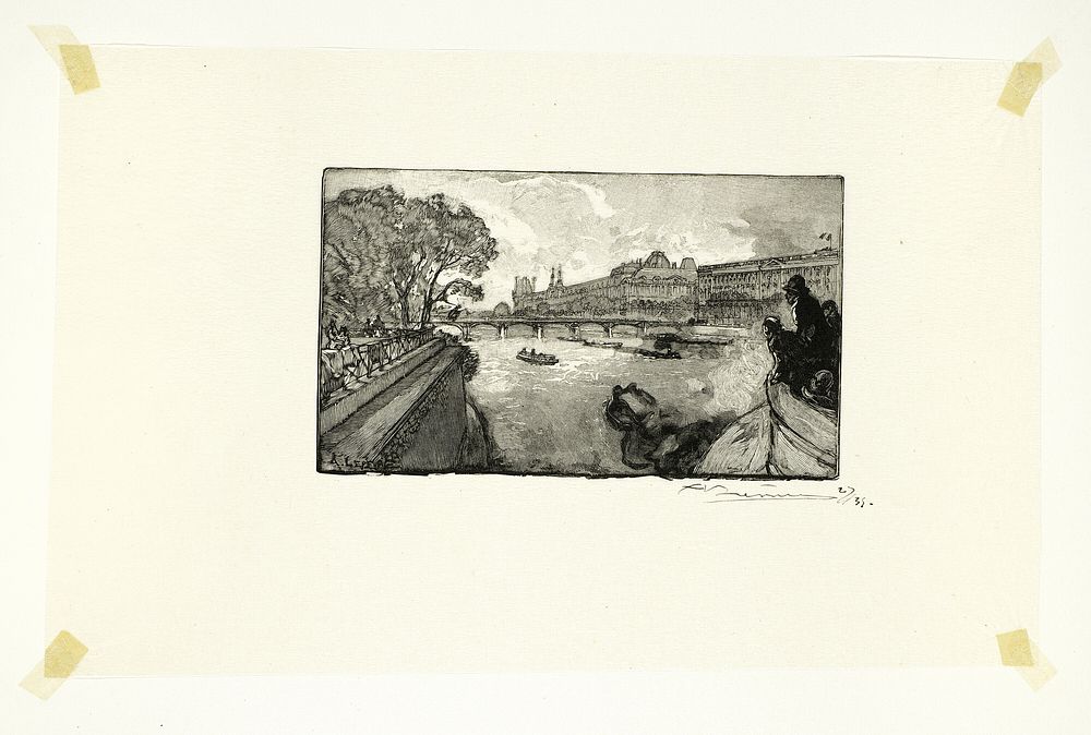 The Louvre, Viewed from the Pont-Neuf, plate thirteen from Le Long de la Seine et des Boulevards by Louis Auguste Lepère