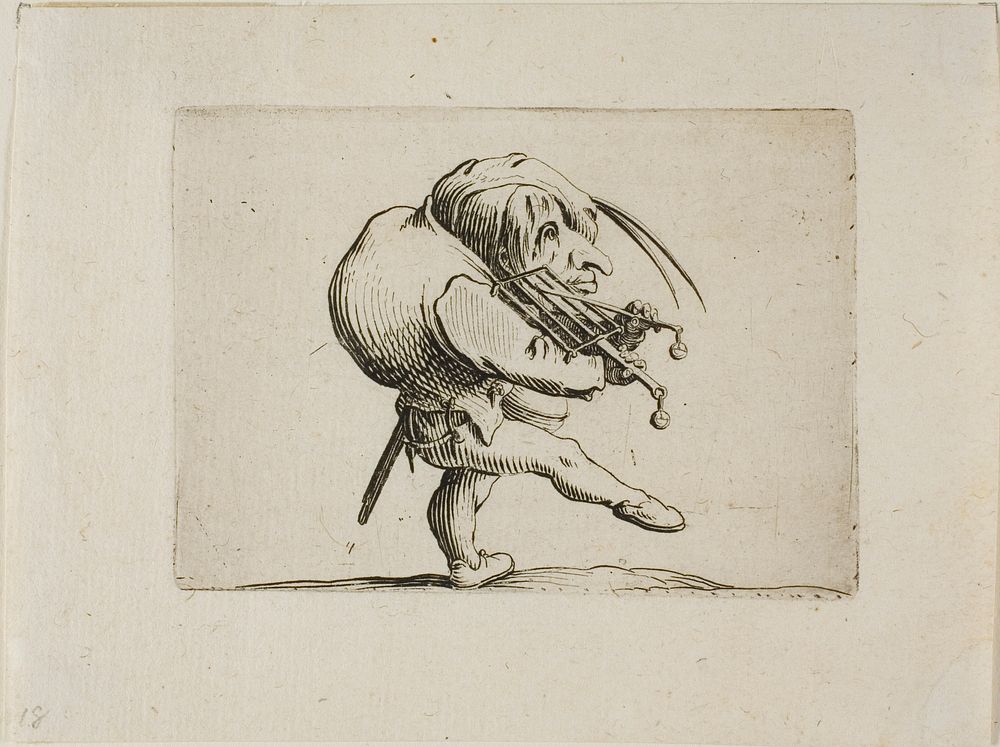 Man Playing a Grill as a Violin, from Varie Figure Gobbi by Jacques Callot