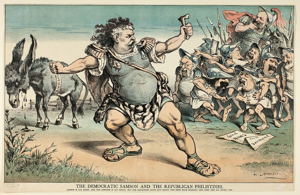 The Democratic Samson and the Republican Philistines, from Puck by Joseph Keppler