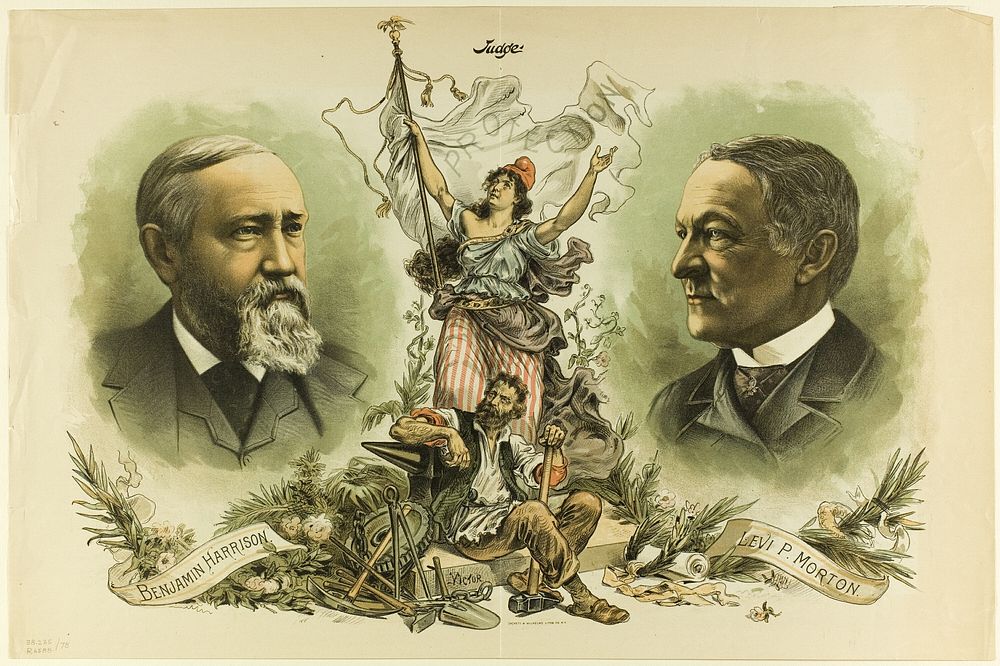 Victory Portraits of Benjamin Harrison and Levi P. Morton, from Judge by Unknown artist