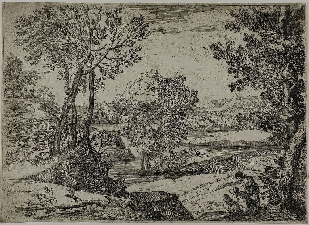 Woman, Her Child, and a Standing Man in a Landscape by Giovanni Francesco Grimaldi