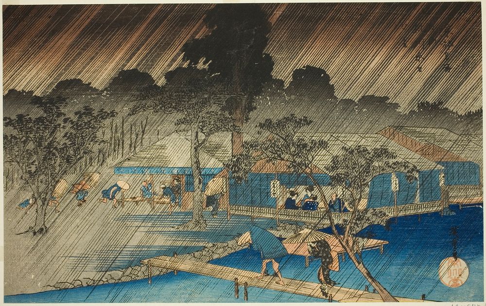 Evening Shower at the Bank of Tadasu River (Tadasugawara no yudachi), from the series "Famous Places in Kyoto (Kyoto meisho…