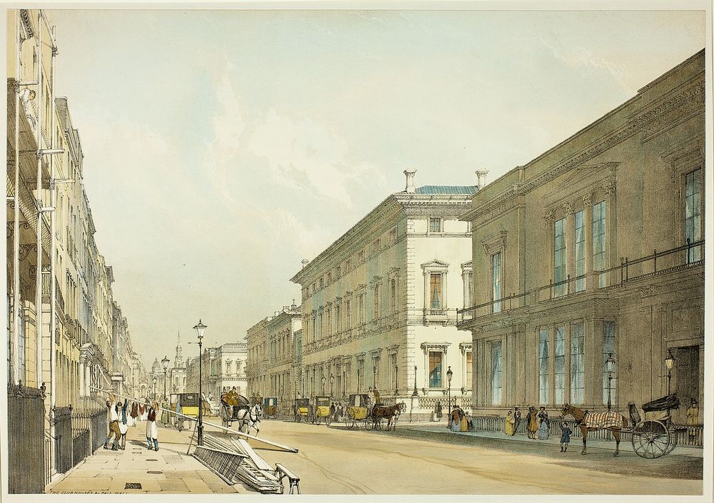 The Club Houses and Pall Mall, plate thirteen from Original Views of London as It Is by Thomas Shotter Boys