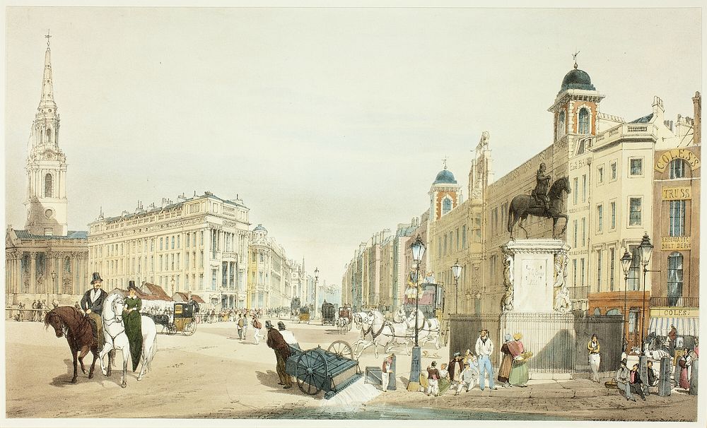 Entry to The Strand from Charing Cross, plate twenty from Original Views of London as It Is by Thomas Shotter Boys