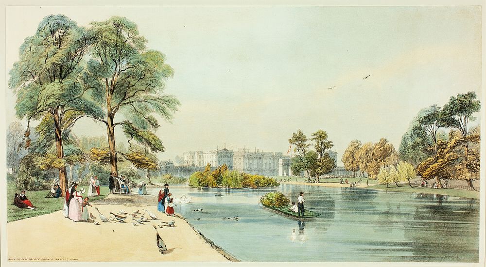Buckingham Palace from St.James Park, plate eleven from Original Views of London as It Is by Thomas Shotter Boys