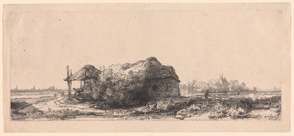 Landscape with Cottages and a Hay Barn: Oblong by Rembrandt van Rijn