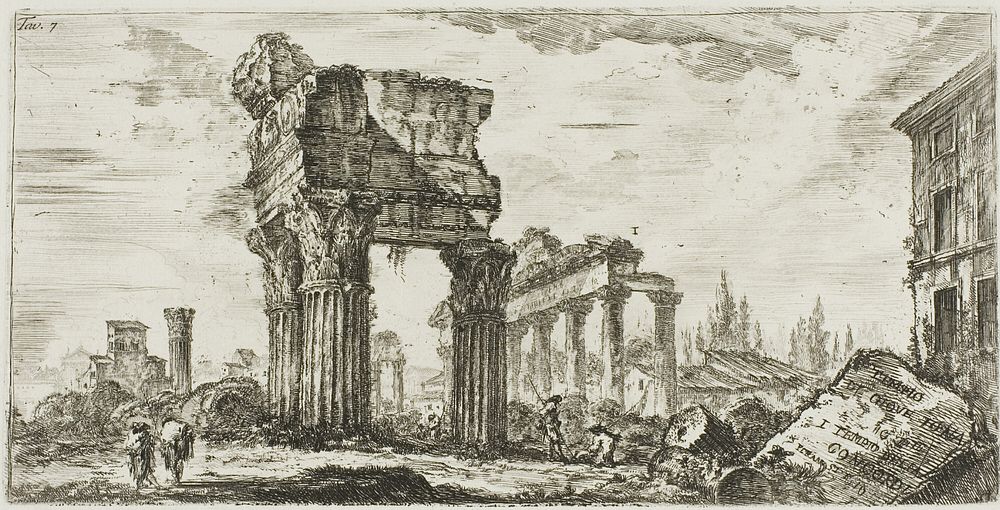 Temple of Jupiter Tonans [Jupiter the Thunderer]. 1. Temple of Concord, plate 7 from Some Views of Triumphal Arches and…