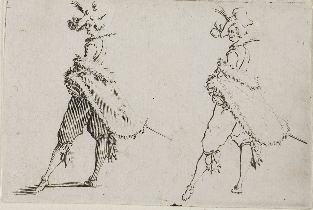 The Gentleman with a Coat, Posing with Hands on Hips, from The Caprices by Jacques Callot