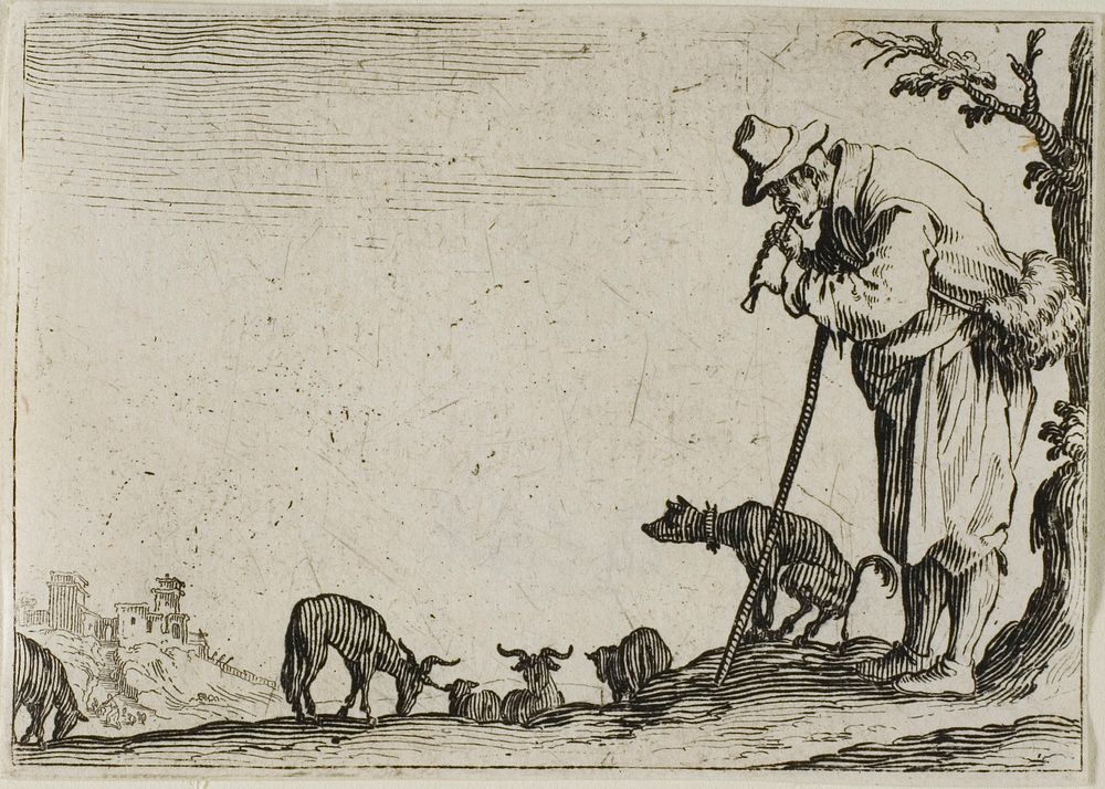 The Shepherd Playing a Flute, from The Caprices by Jacques Callot