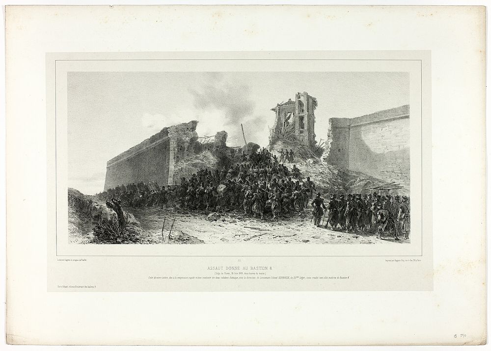 Assault of bastion no.8, from Souvenirs d’Italie: Expédition de Rome by François Hippolyte Lalaisse