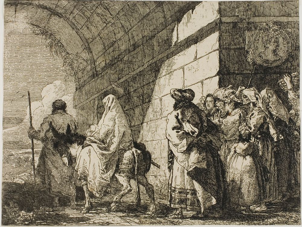 The Holy Family Leaving by a City Gate, plate seven from The Flight into Egypt by Giovanni Domenico Tiepolo