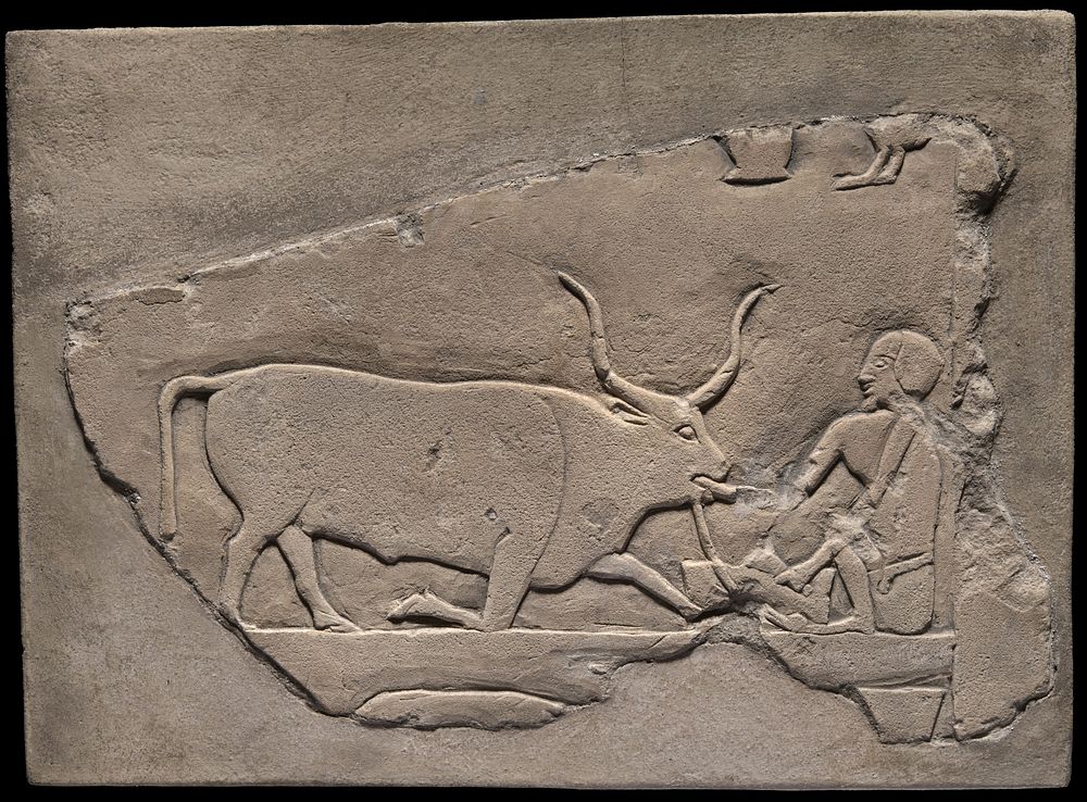 Wall Fragment from a Tomb Depicting a Herdsman by Ancient Egyptian