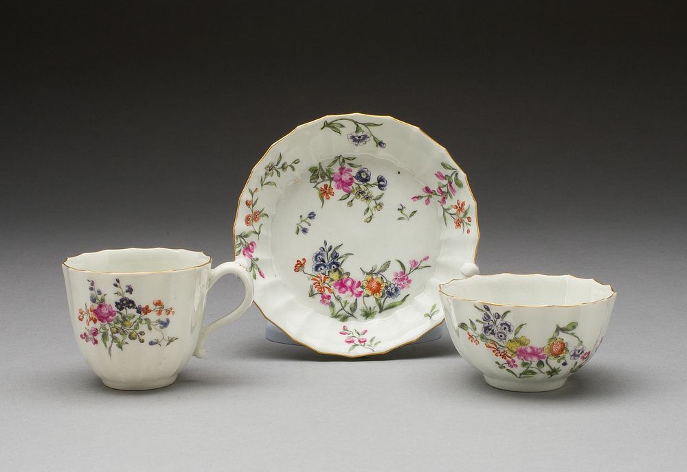 Tea Bowl, Coffee Cup, and Saucer by Worcester Porcelain Factory (Manufacturer)