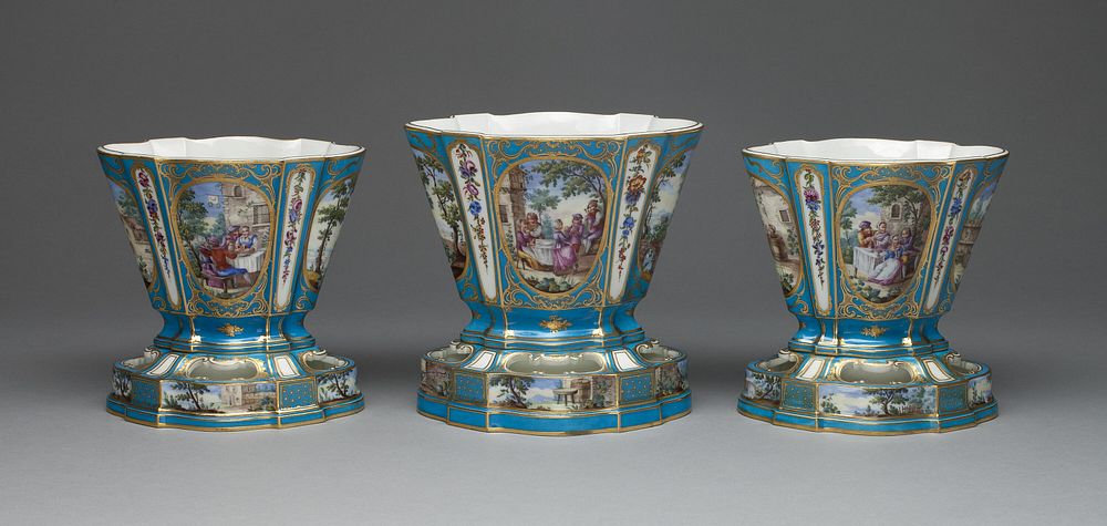 Garniture of Three Flower Vases (Vases Hollandois) by Manufacture nationale de Sèvres (Manufacturer)